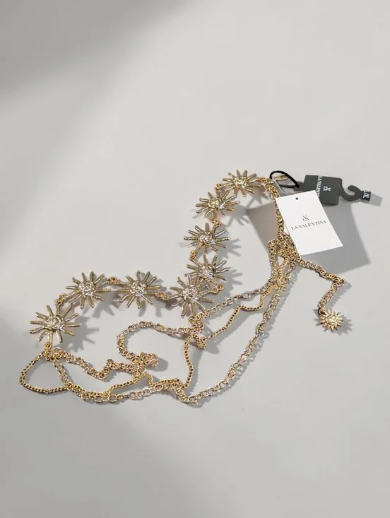 Boho Sunburst Chain Belt Celestial Gold Layered Festival Western Coachella NWT - Picture 2 of 11